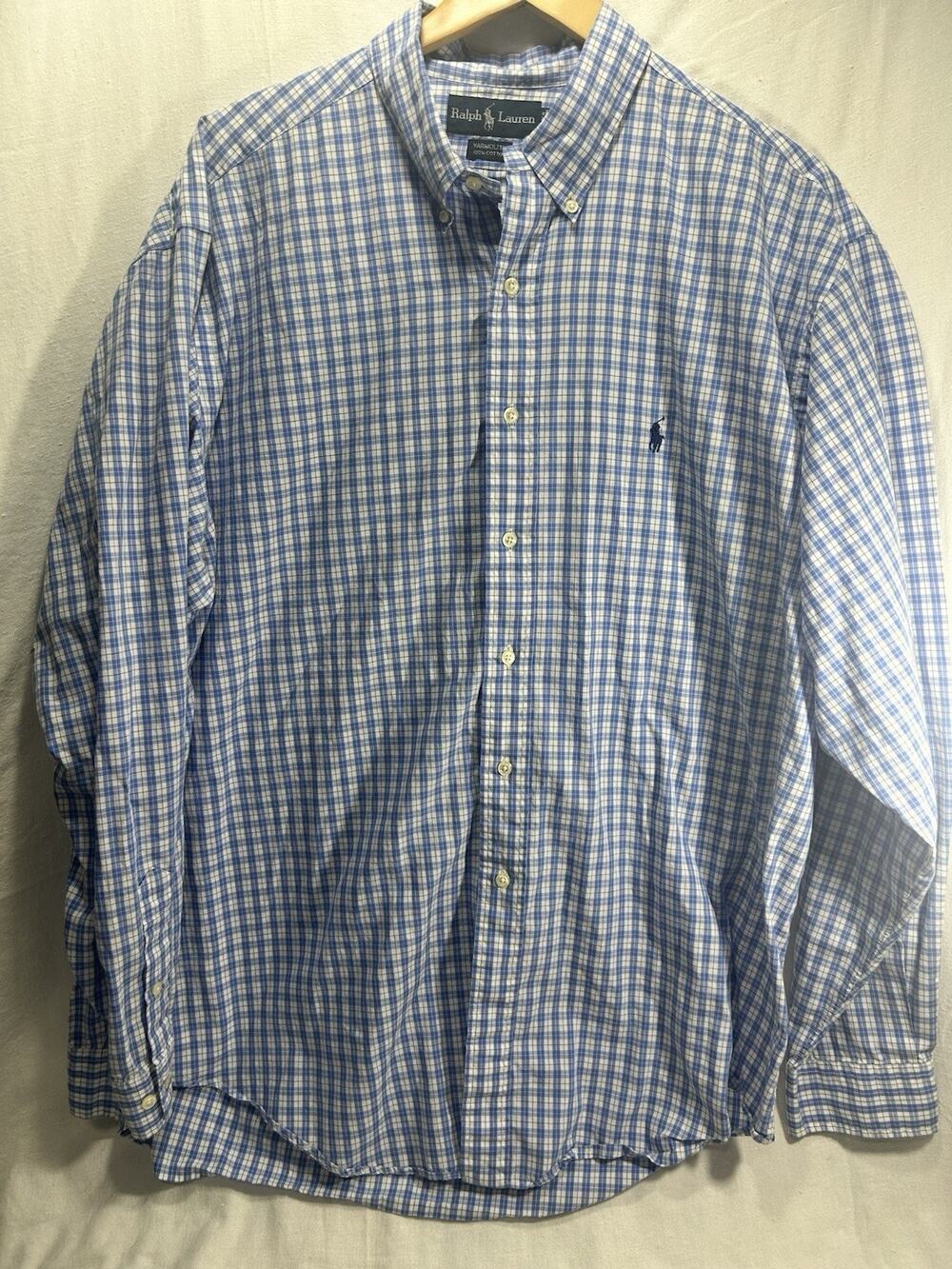 Lauren Ralph Lauren Men’s Size 17 1/2 Cotton Blue Check Long Sleeve Button Down
